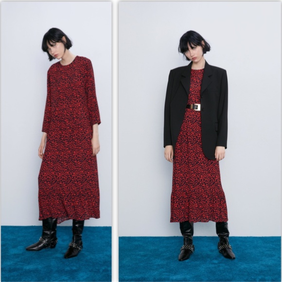 Zara Red Leopard Printed Dress last Size L* & XL* - Picture 8 of 11